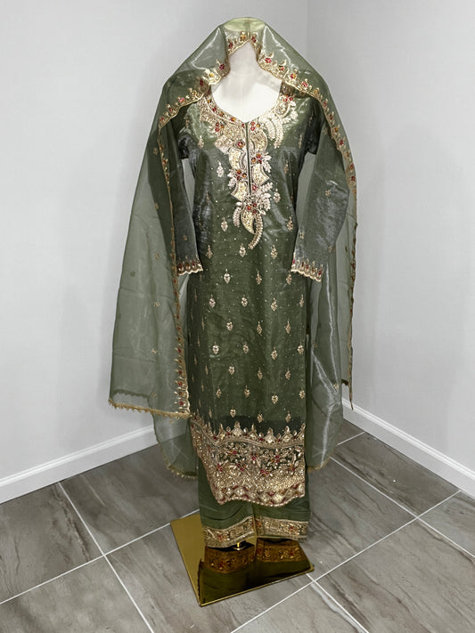 Shimmer Mehndi green pant suit